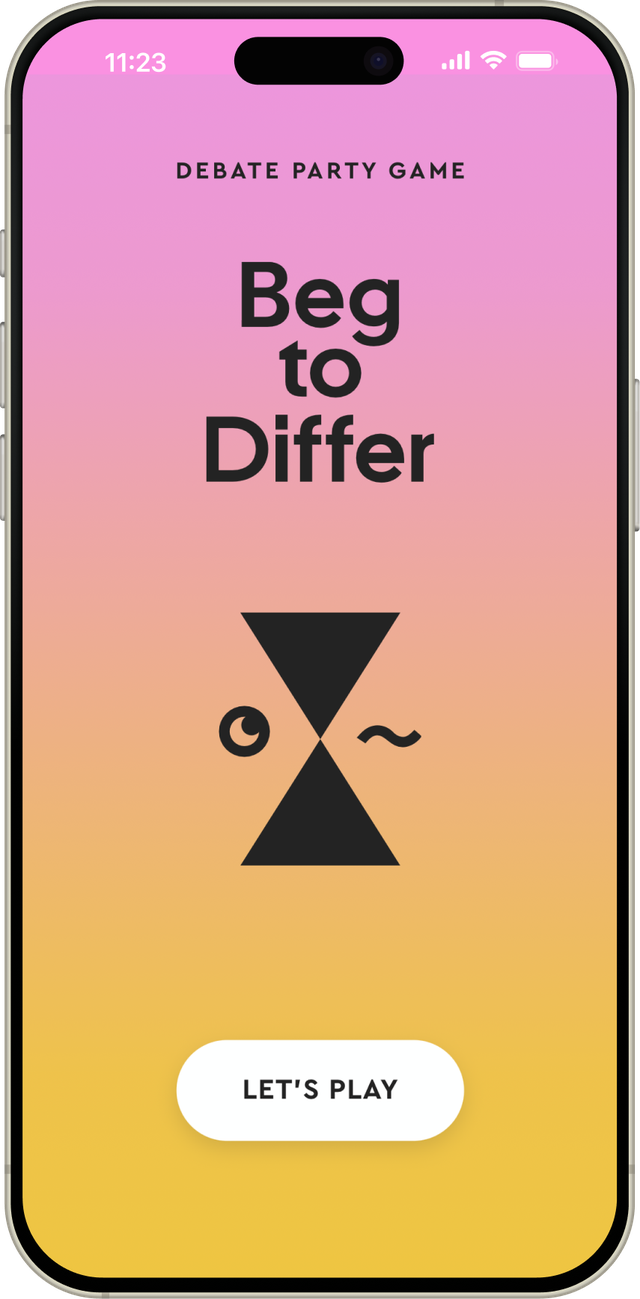 The Beg to Differ web app on a phone: the title screen