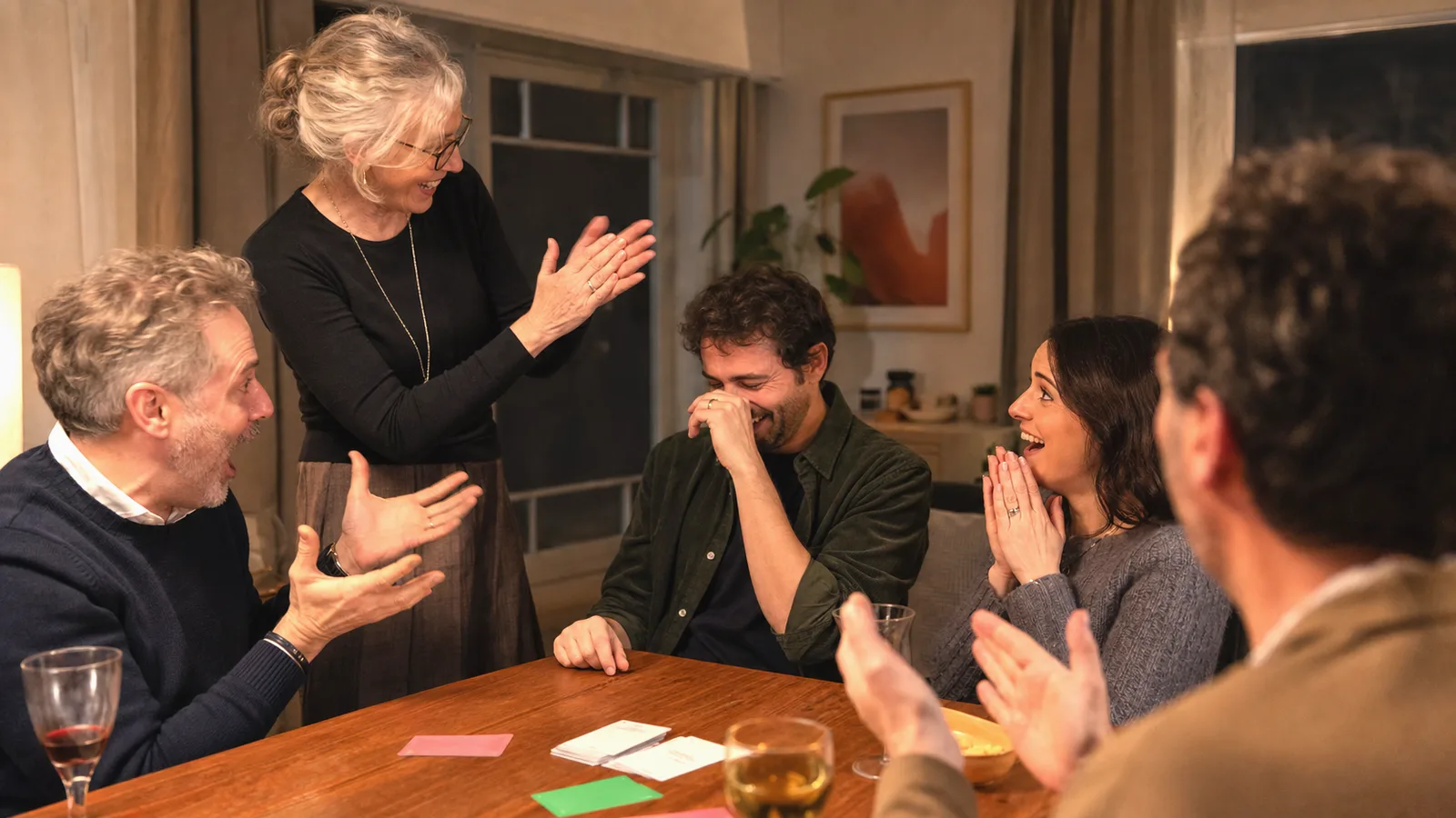 An evening game ~ the table applauds a winning argument