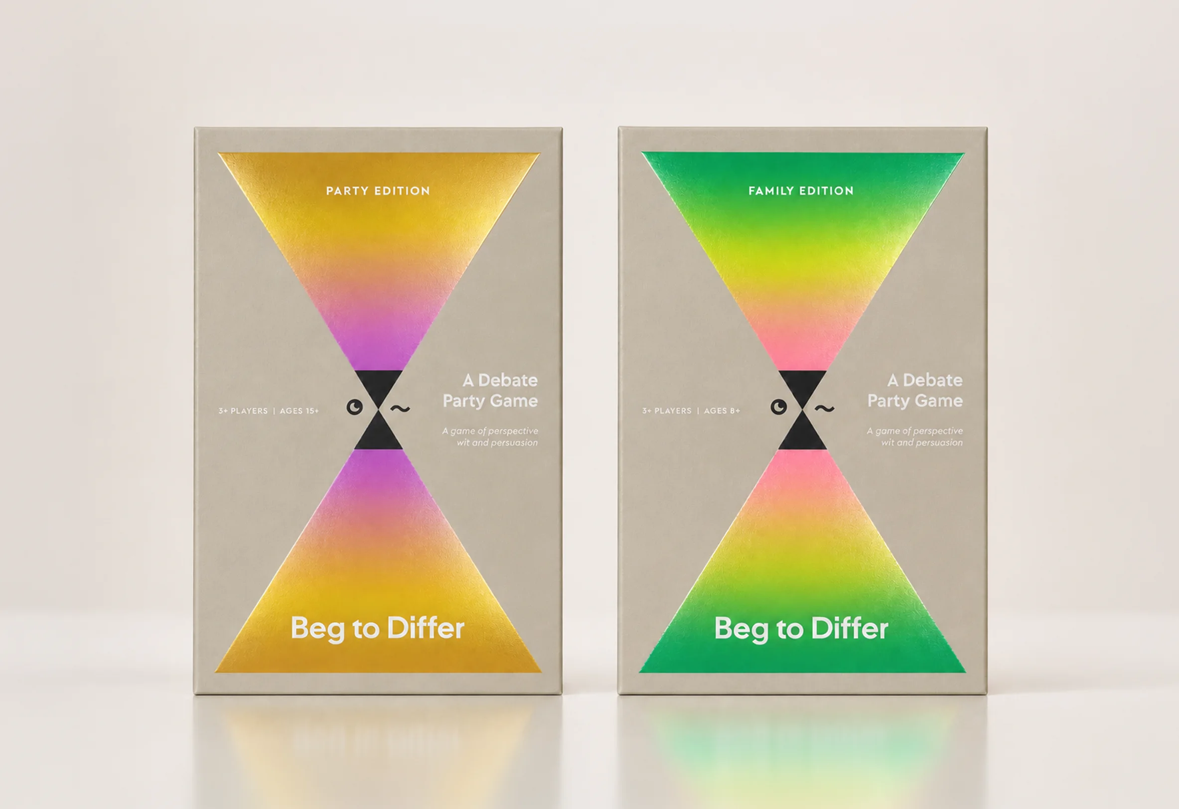 The two Beg to Differ editions side by side: Party and Family